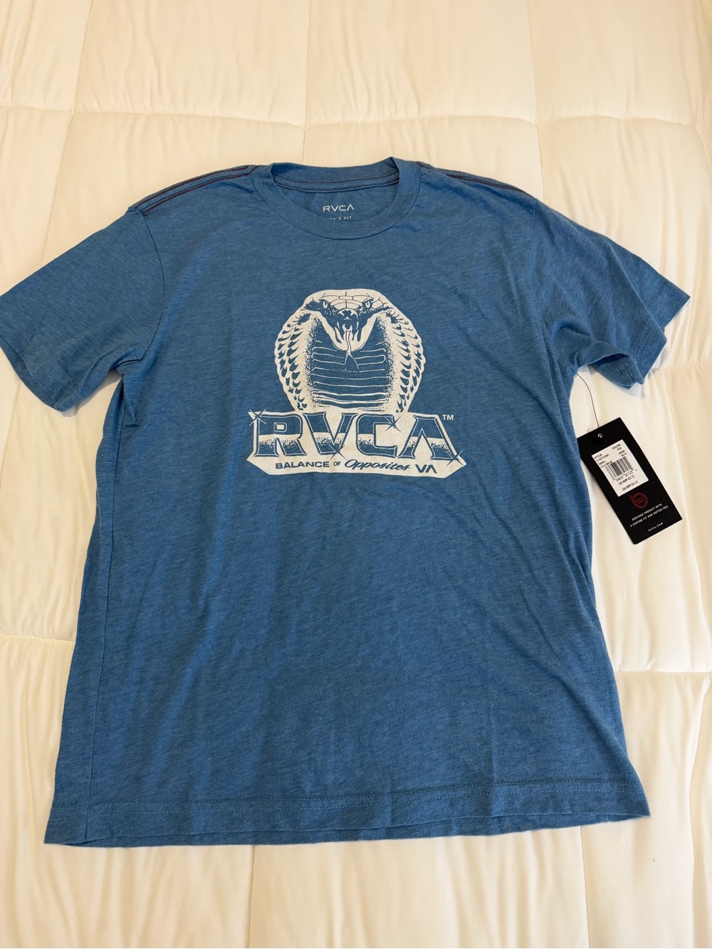 RVCA Blue Short-Sleeve Tee with White Cobra Logo